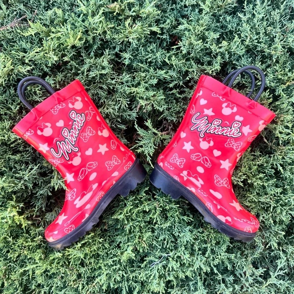 Disney Minnie Mouse Toddler Girl Waterproof Rubber Rain Boots Size 7 Red